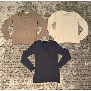 3*Banana Republic Womens Long Sleeve Cashmere MerinoSweaters XS White Blue CAMEL